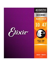 ELIXIR 11002 ''Nanoweb'' Extra Light Bronze Acoustic Guitar Strings