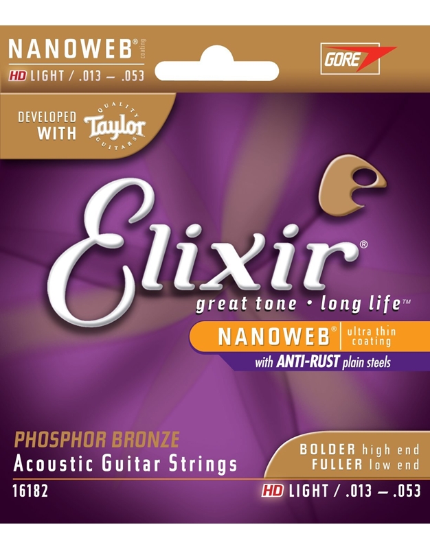 ELIXIR 16182 "Nanoweb" HD Light Phosphor Bronze Acoustic Guitar Strings