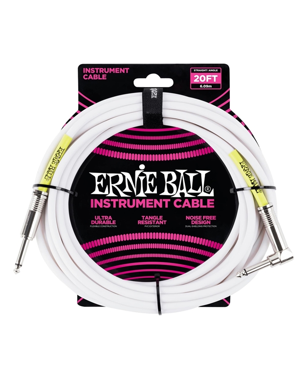 ERNIE BALL Instrument straight-angle Cable 6m White