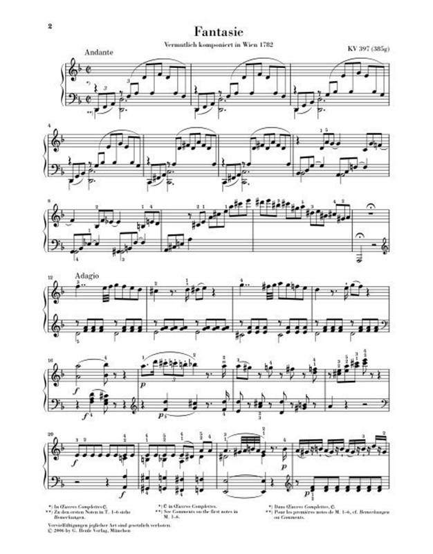 W.A. Mozart - Fantasie D-moll KV 397 / Editions Henle Verlag- Urtext