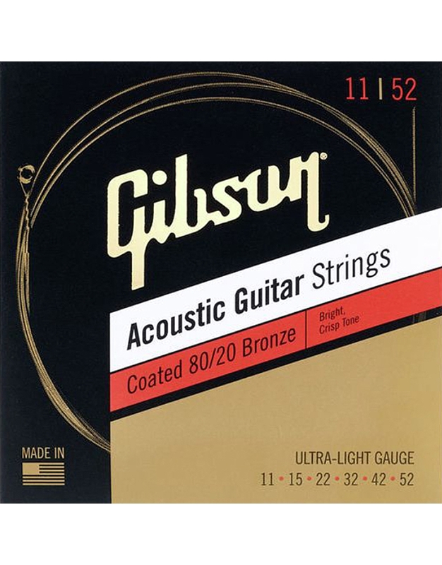 GIBSON SAG-CBRW11 Coated 80/20 Bronze Acoustic Guitar String Set Ultra Light (11-52)