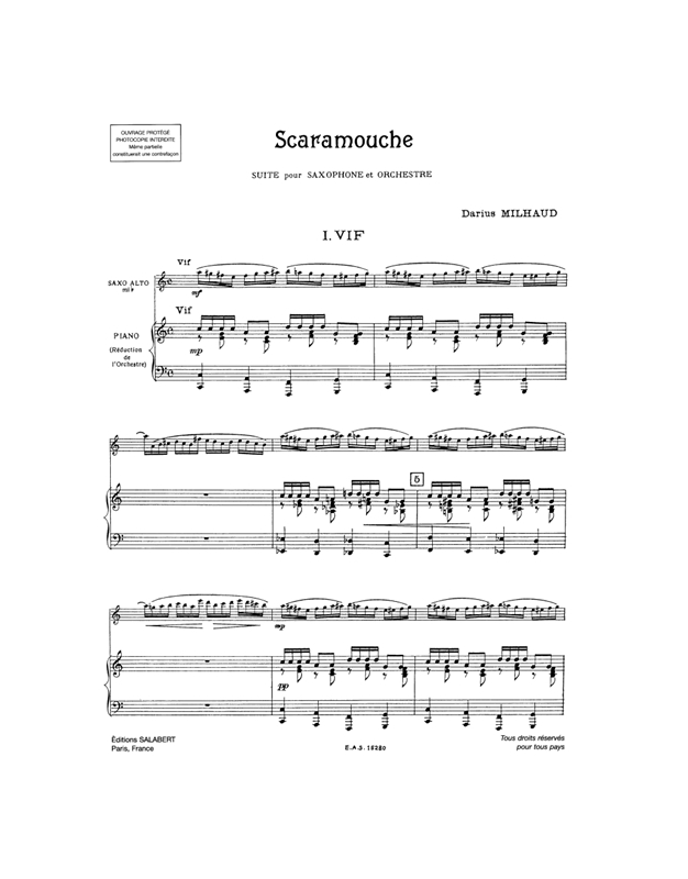 Milhaud Darius - Scaramouche Reduction For Clarinet In Bb & Piano