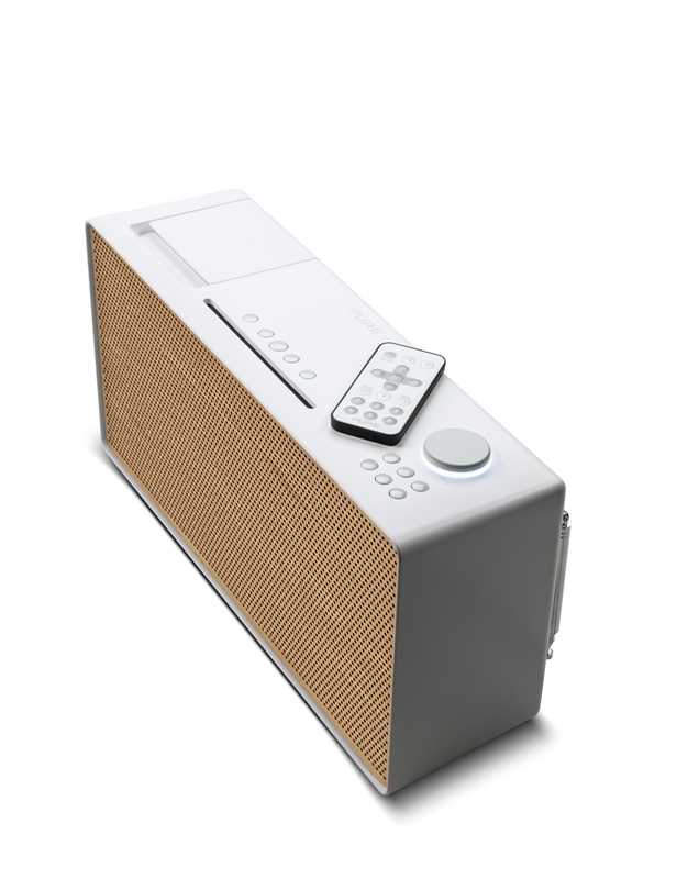PURE Evoke Home All-in-one Music System  Cotton White with Cherry Wood Grill